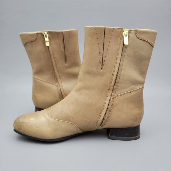 Bussola Size 39/8.5 Caramel Leather Ankle Boots Booties Lined Comfort Side Zip - Picture 3 of 13